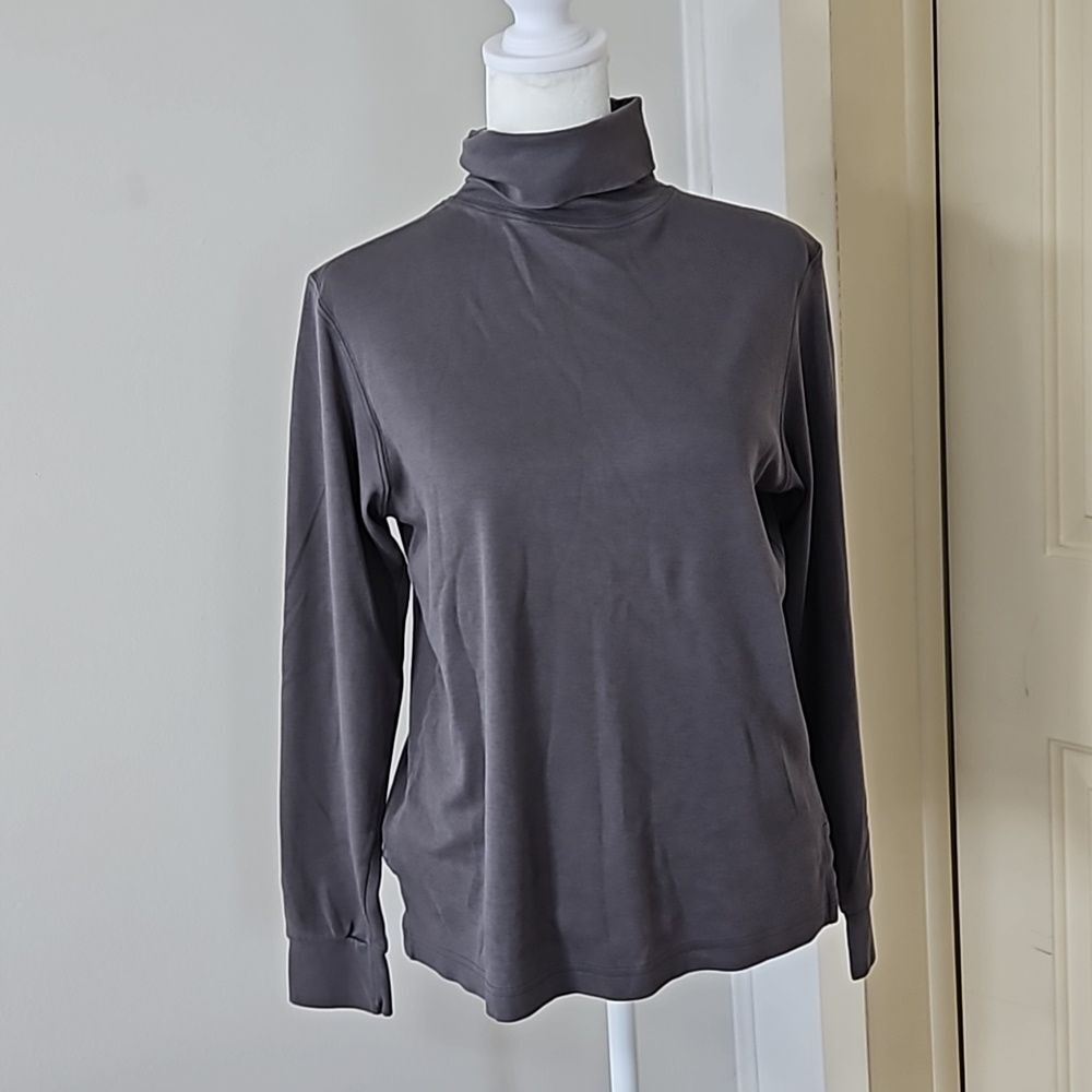 Peruvian Connection Pima Cotton Dark Grey Turtleneck Tee Womens Small